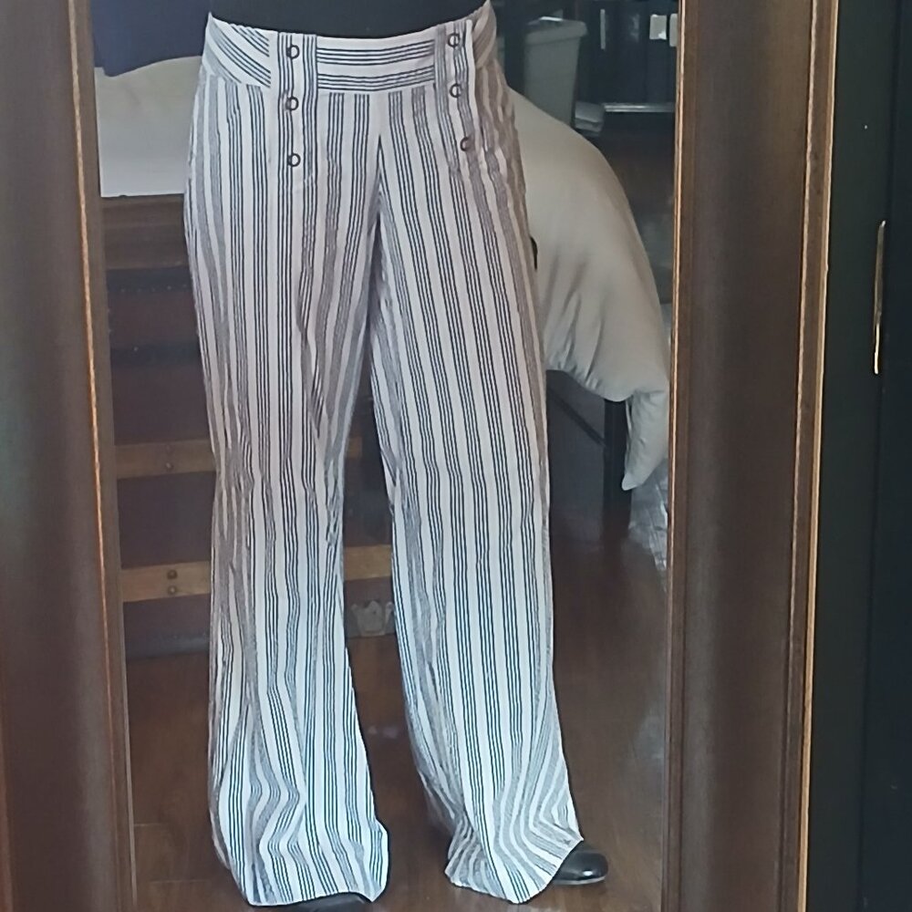 Striped White Wide-Leg Trousers